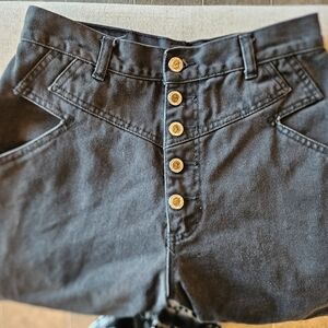 Stylish High Rise Black Jeans with Gold Buttons